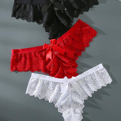 3 Pack Lace Bow Panties Assorted Colors Bikini Briefs Women's Underwear