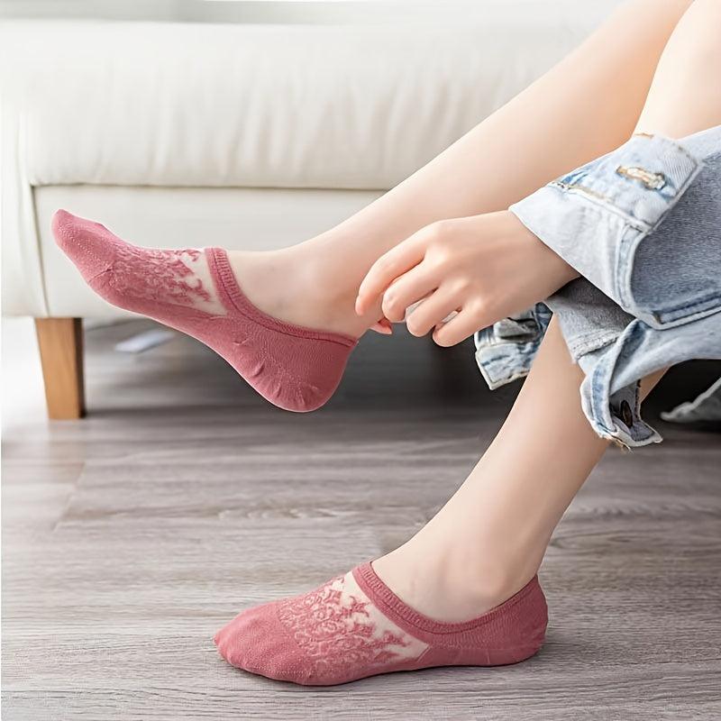8 Pairs Lace No Show Socks Breathable Semi Sheer Women's Stockings