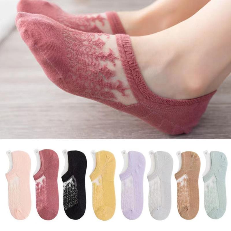 8 Pairs Lace No Show Socks Breathable Semi Sheer Women's Stockings