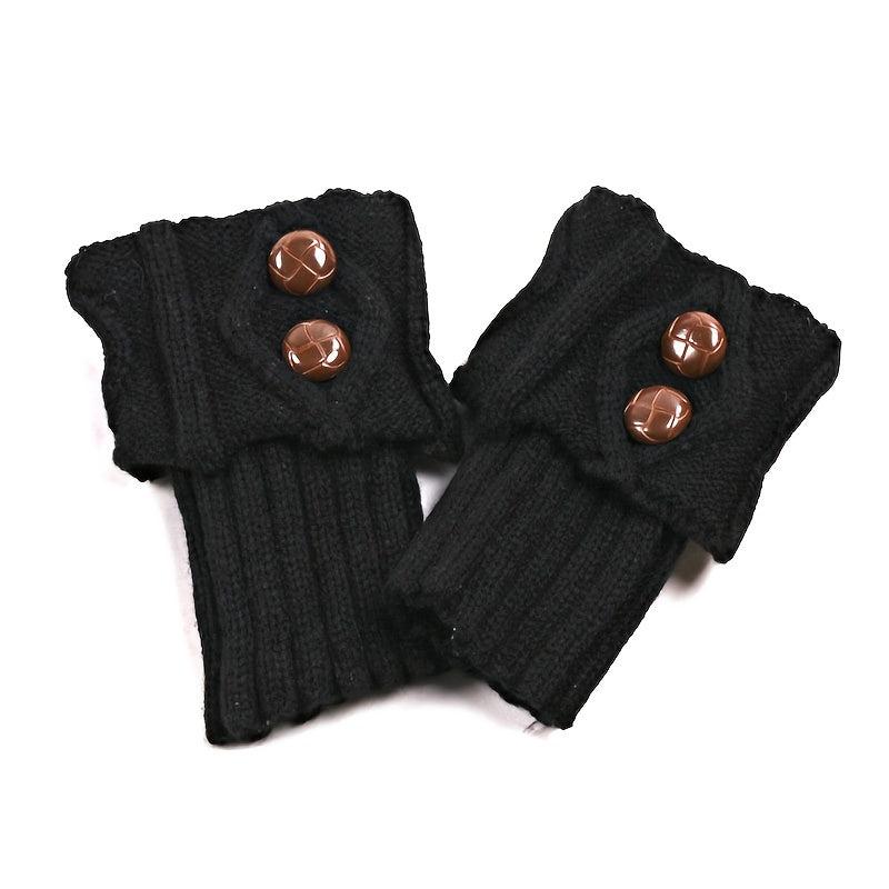 Classic Knit Leg Warmers with Buttons Decor