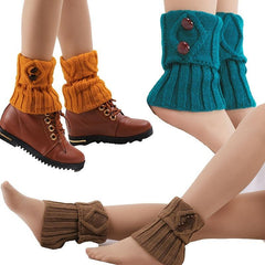 Classic Knit Leg Warmers with Buttons Decor