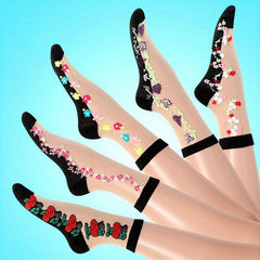 5 Pairs Mesh Floral Print Mid Tube Socks for Women