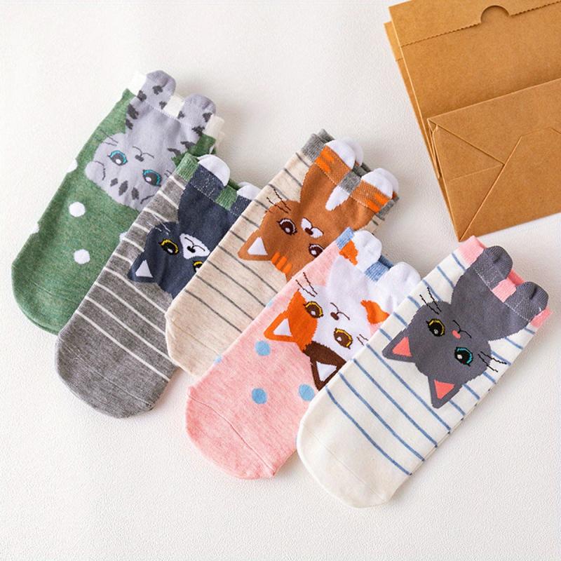 5 Pairs Cartoon Cat Short Socks Women's Stockings
