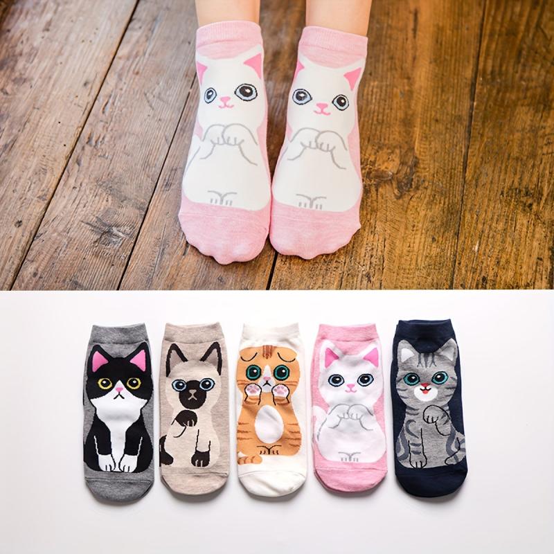 5 Pairs Cartoon Cat Short Socks Women's Stockings