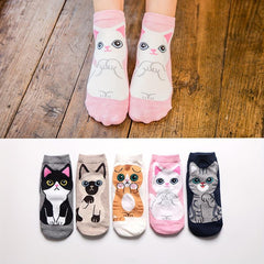 5 Pairs Cartoon Cat Short Socks Women's Stockings