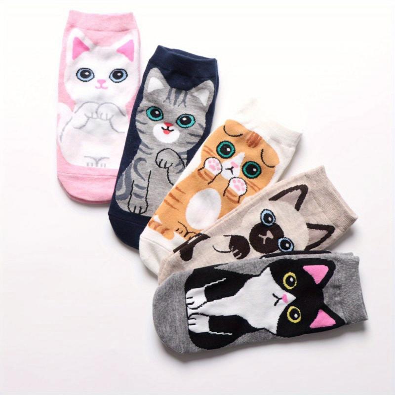 5 Pairs Cartoon Cat Short Socks Women's Stockings