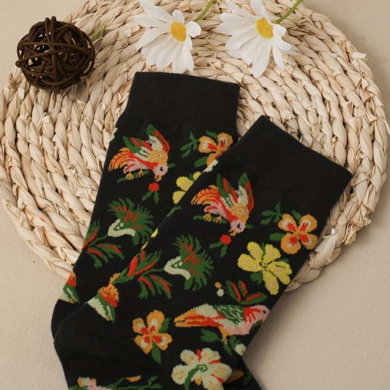 Floral Print Socks Retro Style Soft & Comfy Mid Tube Socks Women's Stockings