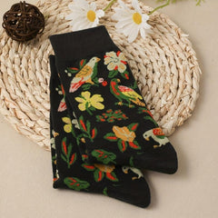 Floral Print Socks Retro Style Soft & Comfy Mid Tube Socks Women's Stockings