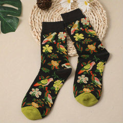 Floral Print Socks Retro Style Soft & Comfy Mid Tube Socks Women's Stockings