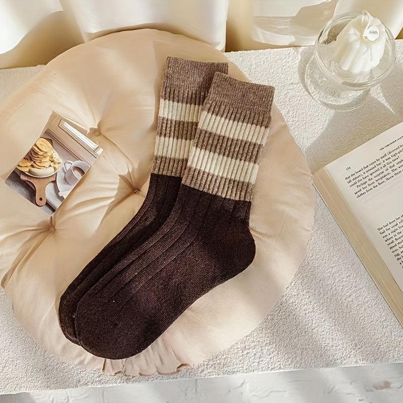 5 Pairs Women's Crew Socks Striped Collage Style Pack