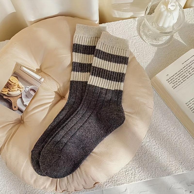 5 Pairs Women's Crew Socks Striped Collage Style Pack