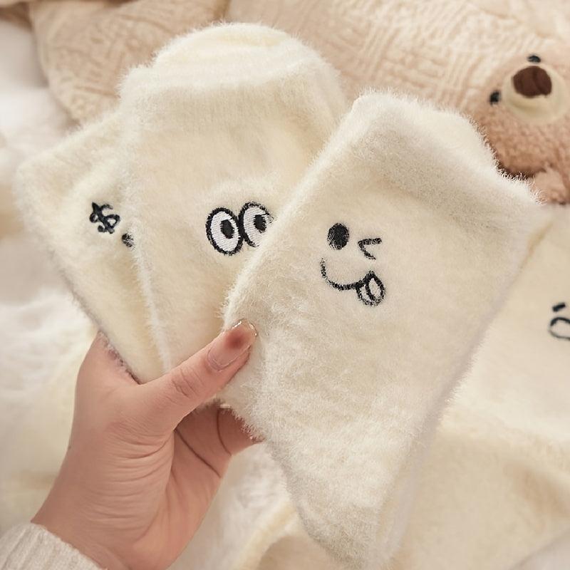 5 Pairs Cartoon Expression Pattern Socks - Winter Women's Stocking