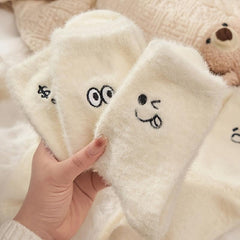 5 Pairs Cartoon Expression Pattern Socks - Winter Women's Stocking