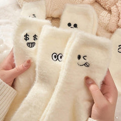 5 Pairs Cartoon Expression Pattern Socks - Winter Women's Stocking