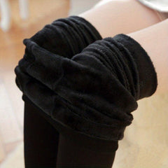 Plush Lined Crop Tights Comfy Thermal High Waisted Elastic Leggings Pants