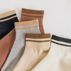 5 Pairs Striped Comfy Ankle Socks for Women