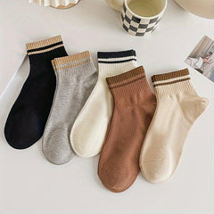 5 Pairs Striped Comfy Ankle Socks for Women
