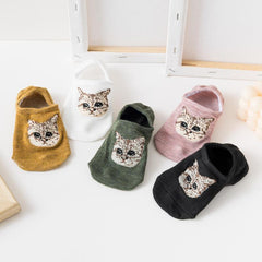 5 Pairs Cat Pattern Socks Low Cut Ankle Stockings