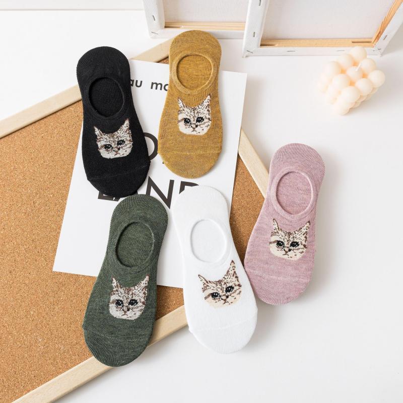 5 Pairs Cat Pattern Socks Low Cut Ankle Stockings