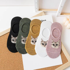 5 Pairs Cat Pattern Socks Low Cut Ankle Stockings