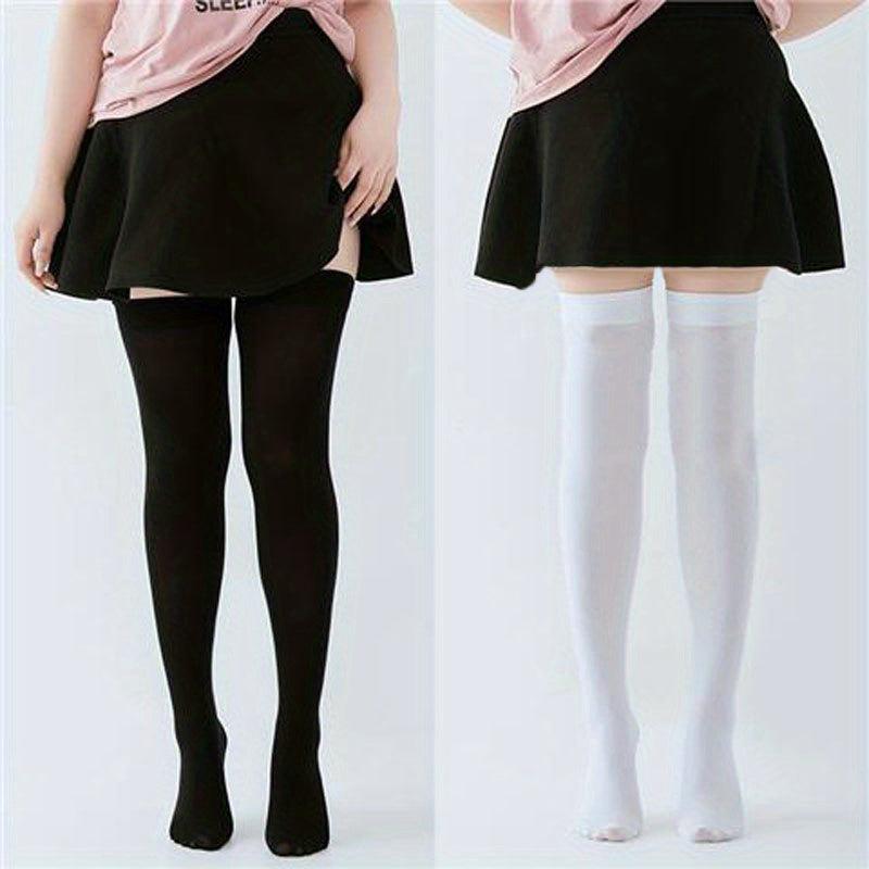 2 Pairs Solid Thigh High Socks College Style Over The Knee Stockings