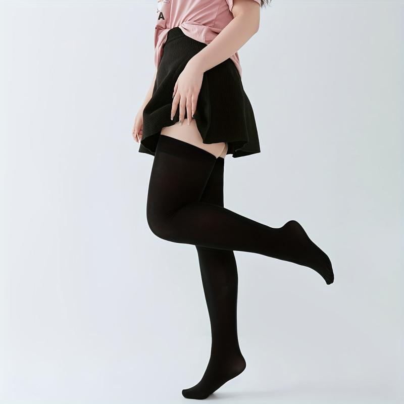 2 Pairs Solid Thigh High Socks College Style Over The Knee Stockings
