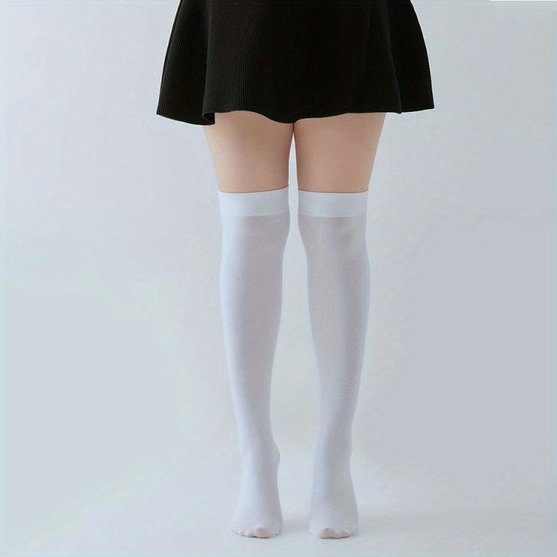 2 Pairs Solid Thigh High Socks College Style Over The Knee Stockings
