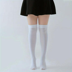 2 Pairs Solid Thigh High Socks College Style Over The Knee Stockings