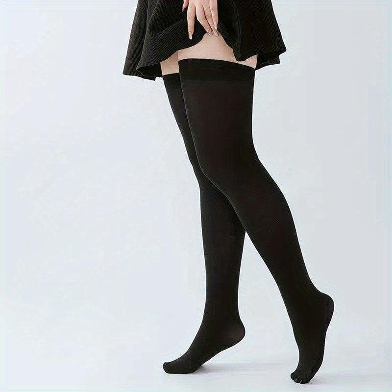 2 Pairs Solid Thigh High Socks College Style Over The Knee Stockings