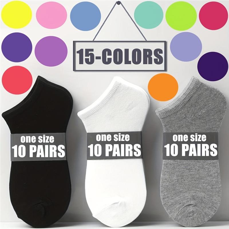 10 Pairs Casual Solid Short Socks Low Cut Ankle Socks Women's Stockings