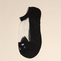 Cartoon Cat Head Sheer Crew Socks Women's Stockings