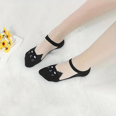 Cartoon Cat Head Sheer Crew Socks Women's Stockings