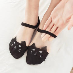 Cartoon Cat Head Sheer Crew Socks Women's Stockings