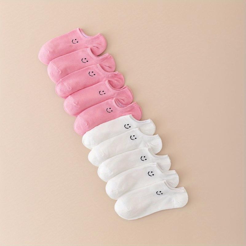 Cute Smiling Face Print Ankle Socks 10 Pairs for Women
