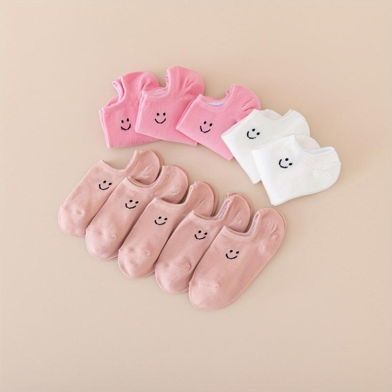 Cute Smiling Face Print Ankle Socks 10 Pairs for Women