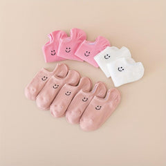 Cute Smiling Face Print Ankle Socks 10 Pairs for Women