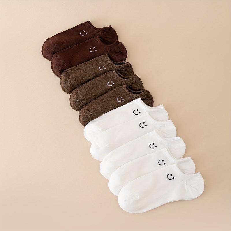 Cute Smiling Face Print Ankle Socks 10 Pairs for Women