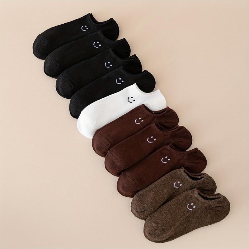 Cute Smiling Face Print Ankle Socks 10 Pairs for Women
