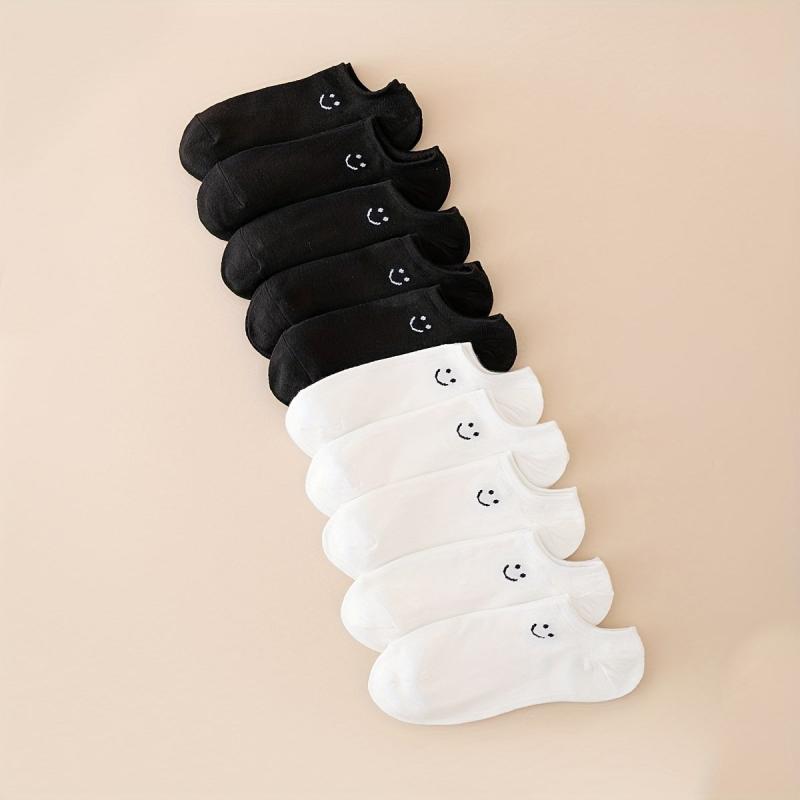 Cute Smiling Face Print Ankle Socks 10 Pairs for Women