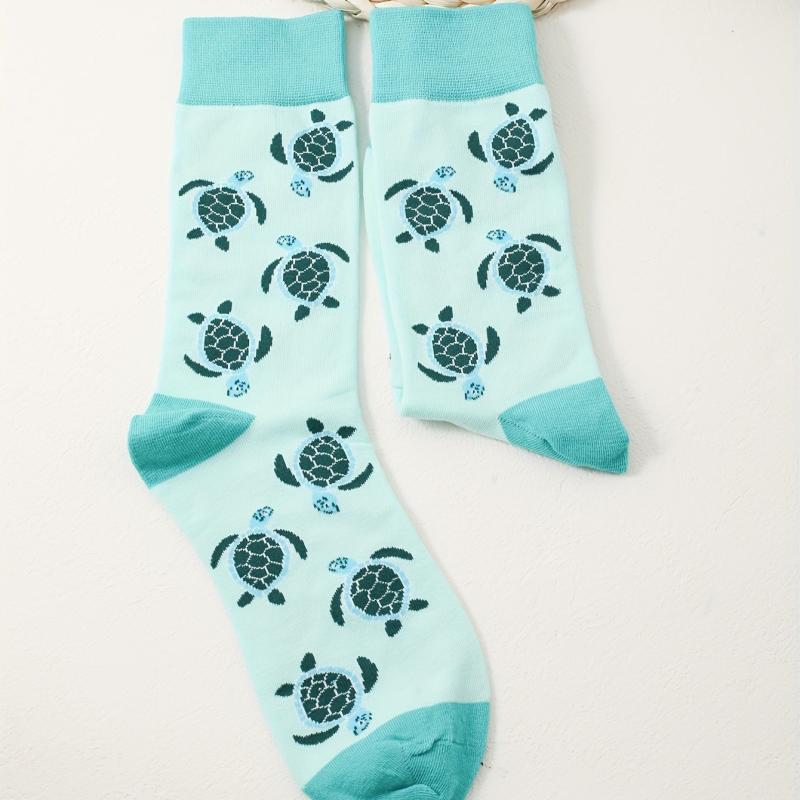 Cartoon Turtle Print Socks Cute & Cozy Mid Tube Women's Stockings