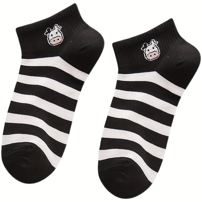 5 Pairs Cow Print Socks Comfy & Breathable Ankle Socks Women's Stockings