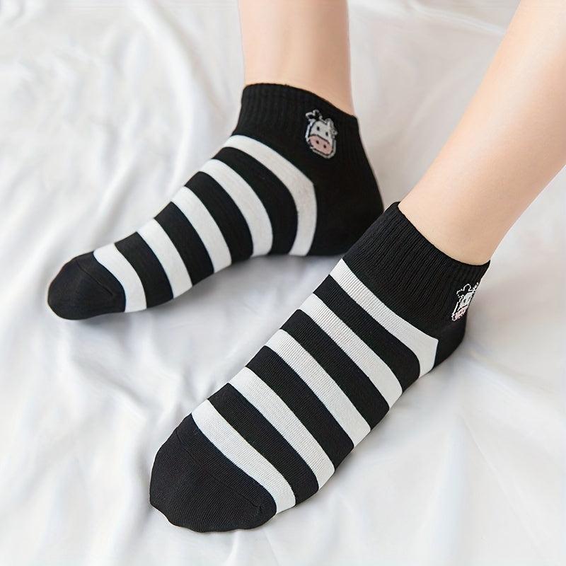 5 Pairs Cow Print Socks Comfy & Breathable Ankle Socks Women's Stockings