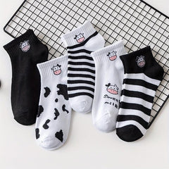 5 Pairs Cow Print Socks Comfy & Breathable Ankle Socks Women's Stockings