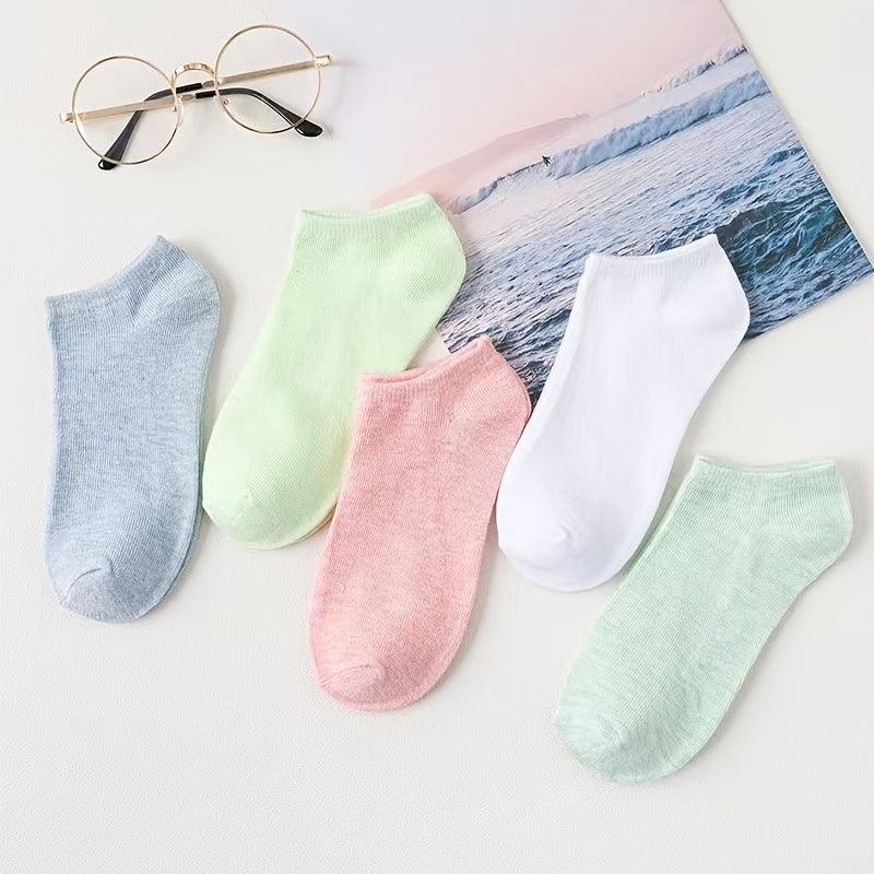 5 Pairs Classic Boat Socks Women's Ankle Socks Breathable & Comfy Stockings