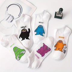5 Pairs Cartoon Pattern Socks Womens Crew Ankle Stockings