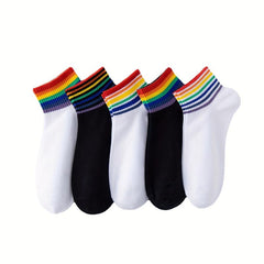 Rainbow Striped Socks Casual Comfy All match Sports Socks Women's Stockings