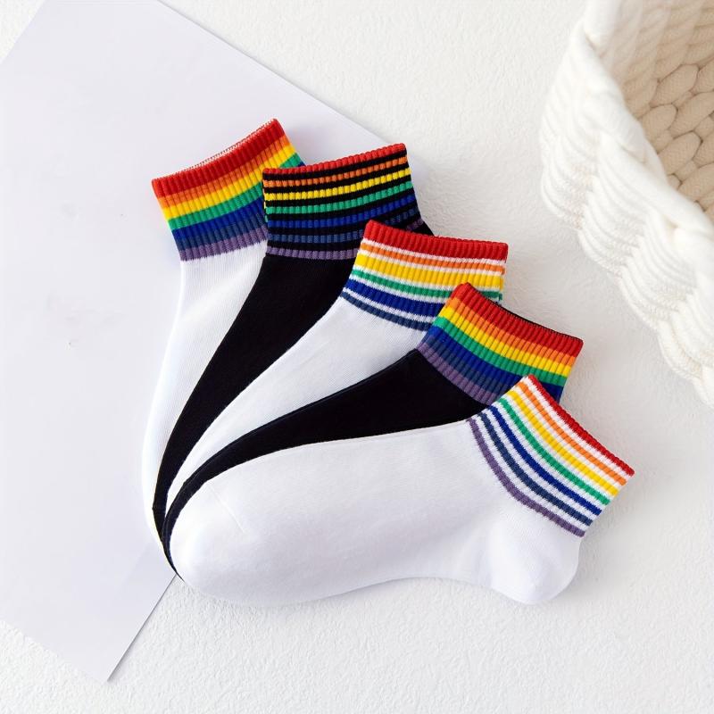 Rainbow Striped Socks Casual Comfy All match Sports Socks Women's Stockings