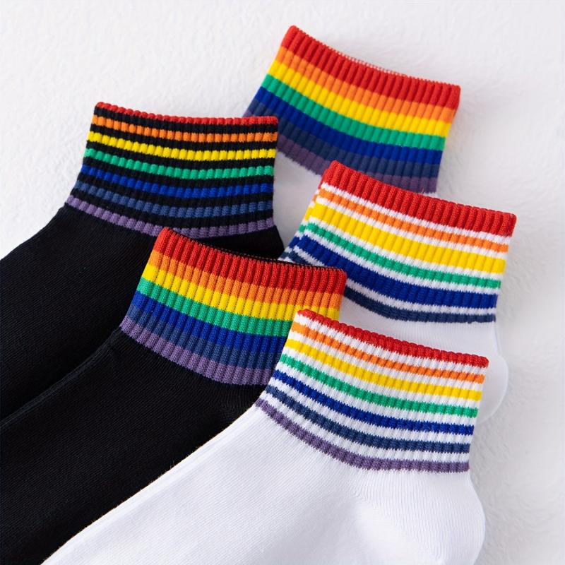 Rainbow Striped Socks Casual Comfy All match Sports Socks Women's Stockings