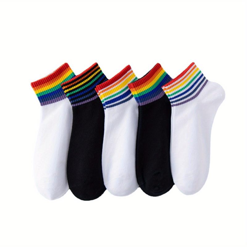 Rainbow Striped Socks Casual Comfy All match Sports Socks Women's Stockings