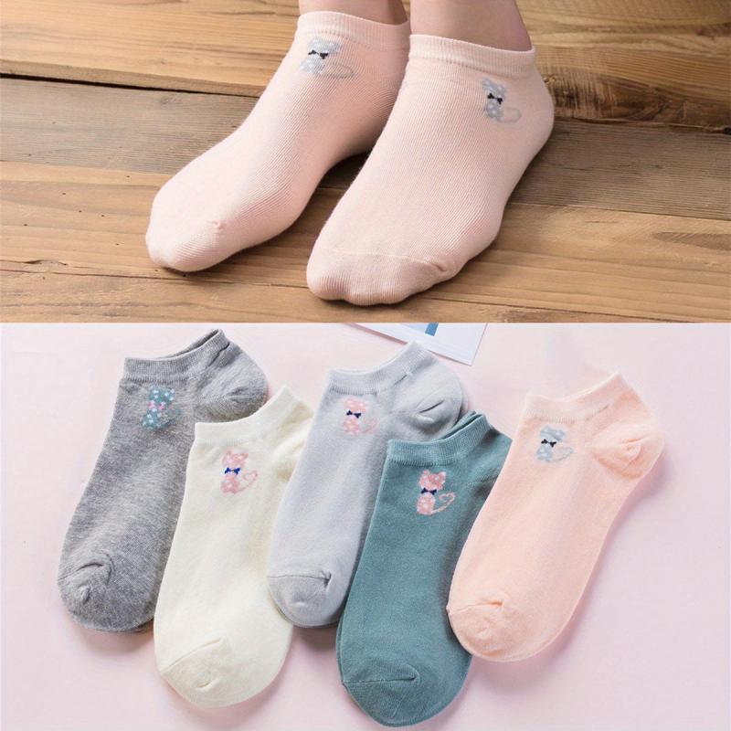 5 Pairs Cartoon Cat Pattern Crew Ankle Socks Women's Stockings